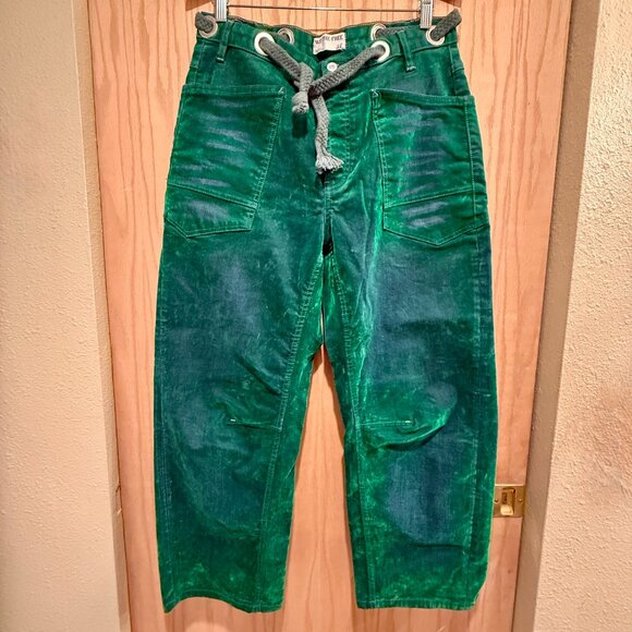 Free People We the Free Moxie Low Slung Flocked Barrel Jeans Kelly Green Size 28 - Picture 7 of 9